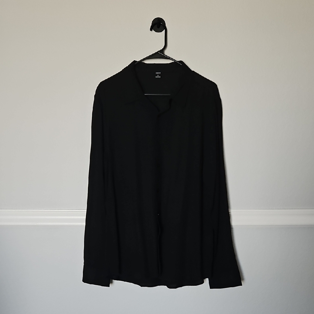 SHEIN Long Sleeve Casual Button Down Shirt Lightweight Breathable Black L